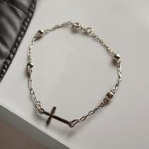 Pulseira de Prata com Cruz Pulseira Terço de Prata Pura 18cm Pulseira de Prata com Cruz Pulseira Terço de Prata Pura 18cm