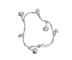 Pulseira de Prata Delicada Berloques Coroa Rainha Estrelas Pulseira de Prata Delicada Berloques Coroa Rainha Estrelas