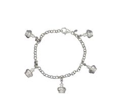 Pulseira de Prata Delicada Berloques Coroa Rainha Estrelas Pulseira de Prata Delicada Berloques Coroa Rainha Estrelas