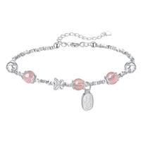 Pulseira de prata esterlina 925 com contas de quartzo e morango