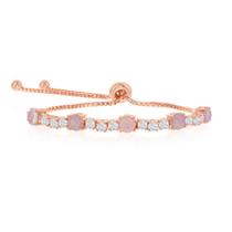 Pulseira de Prata Esterlina com Ouro Rosa, 4 Garras CZ e Opala Rosa