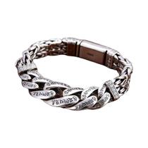 Pulseira De Prata Para Homens Retrô Design Original Transferência Mantra Joias