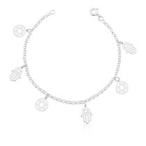 Pulseira de Prata Pingente Pendurados Hamsá e Estrela de Davi