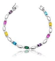 Pulseira De Prata Pura Pedras Coloridas Fecho Gaveta Pl06