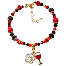 Pulseira de Proteção Pomba Gira com Pingente de Taça e Rosa. Guia Espiritual Umbanda e Candomblé.