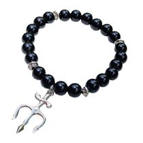 Pulseira de Proteção Tridente de Exu. Pedra Natural Ônix 8mm.