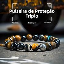 Pulseira De Proteção Tripla Com Turmalina Negra, Olho De Tigre E Hematita, Proteção Poderosa,