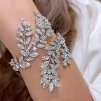 Pulseira De Punho Aberta De Zircônia Com Folhas Para Mulheres, Joia De Mão Nupcial Indiana Para