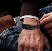 Pulseira de punho de couro mens ajustável com fecho magnético