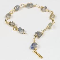 Pulseira de Quartzo Azul em Gaiola com Banho Dourado - 5 Unidades