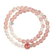 Pulseira de quartzo de morango para mulheres com detalhes em água-marinha