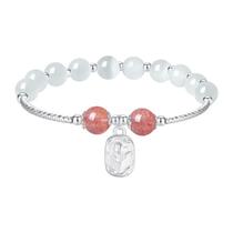 Pulseira de quartzo morango e olho de gato branco para mulheres