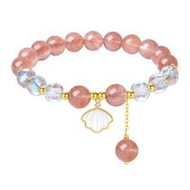 Pulseira de quartzo morango em prata 925 para mulheres com miçangas de 8 mm