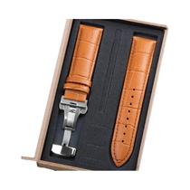 Pulseira De Relógio Ajustável Em Couro Legítimo 12-22mm Com Fecho Borboleta Em Grão De Jacaré Para