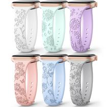 Pulseira de relógio AMSKY Slim Floral Gravada em Silicone, Pacote com 6, 40-49 mm Pulseira de relógio AMSKY Slim Floral Gravada em Silicone, Pacote com 6, 40-49 mm