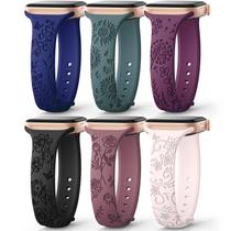 Pulseira de relógio AMSKY Slim Floral Gravada em Silicone, Pacote com 6, 40-49 mm Pulseira de relógio AMSKY Slim Floral Gravada em Silicone, Pacote com 6, 40-49 mm