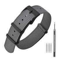 Pulseira de Relógio ANNEFIT Nylon 22mm - À Prova D'Água com Fivela Pesada Cinza