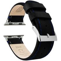 Pulseira de relógio BARTON Black Leather & Blue Stitching para Apple