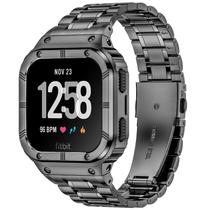 Pulseira de relógio com estojo de aço inoxidável para Fitbit Versa Grey