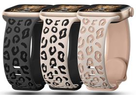 Pulseira de relógio CreateGreat Leopard gravada, pacote com 3, 42 a 49 mm