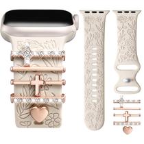 Pulseira de relógio DaQin Flower gravada com pingentes para Apple de 40 mm