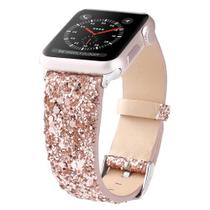 Pulseira de relógio JOHIPI Bling Glitter Leather para Apple Watch 38-49 mm