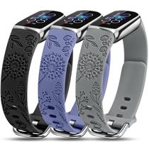 Pulseira de relógio Minyee com gravura floral de silicone Fitbit Luxe, pacote com 3