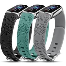 Pulseira de relógio Minyee Floral Gravada em Silicone Fitbit Luxe Feminina