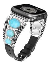Pulseira de relógio Minyee Leather compatível com Apple Women Turquesa Pulseira de relógio Minyee Leather compatível com Apple Women Turquesa