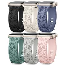 Pulseira de relógio SNBLK em silicone com gravação floral, pacote com 6, 40-49 mm