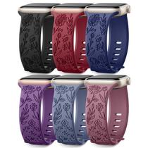 Pulseira de relógio SNBLK em silicone com gravação floral, pacote com 6, 40-49 mm