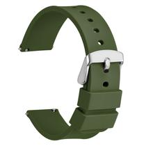 Pulseira de relógio WOCCI de silicone de 20 mm com fivela prateada verde militar