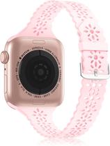Pulseira de renda de silicone Huoguo compatível com pulseira para Apple Watch 38 mm/40 mm/41 mm, pulseira esportiva feminina fina fina e oca iWatch com fecho clássico para iWatch Series SE 7 6 5 4 3 2 1, rosa