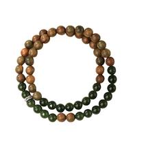 Pulseira de sândalo verde e jade hetiano com laço duplo de 6 mm Pulseira de sândalo verde e jade hetiano com laço duplo de 6 mm