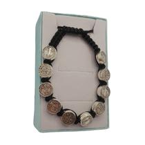 Pulseira de são bento fio encerado preto contas em metal