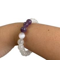 Pulseira De Selenita com Ametista Pedra 8mm