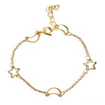 Pulseira de Semijoia Lua e Estrela Banhada a Ouro 18k