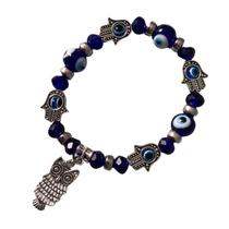 Pulseira de Silicone com Olho Turco, Mão de Hamsá e Pingente de Coruja