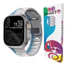 Pulseira De Silicone Esportiva Mariner Compativel Com Watch Ultra 1 2 e 3 49mm Iwatch 10 9 8 7 6 5 4 3 2 1 44mm 45mm 46mm 49mm Azul Com Cinza