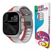 Pulseira De Silicone Esportiva Mariner Compativel Com Watch Ultra 1 2 e 3 49mm Iwatch 10 9 8 7 6 5 4 3 2 1 44mm 45mm 46mm 49mm Vermelho Com Cinza