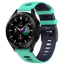 Pulseira de Silicone Esportiva P/ Galaxy Watch 4/Galaxy Watch4 Classic - Verde Àgua Com Azul Marinho
