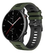 Pulseira De Silicone Esportiva Para Amazfit GTR 2 Verde escuro com preto - 123smart