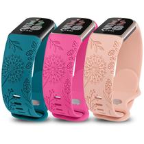 Pulseira de silicone gravada floral Minyee para Fitbit Charge 6/5