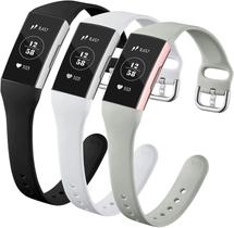 Pulseira de Silicone para Fitbit Charge 3/4/3 SE - Pulseira de Substituição Macia e Fina (Pequena - Preto/Branco/Cinza)