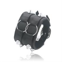Pulseira de Spike duas fileiras em couro com espinhos rock gotico estiloso