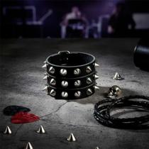 Pulseira de Spike Rocker com Spikes 3 Fileiras Rock Espinhos Regulável K-Pop rocker punk gótica