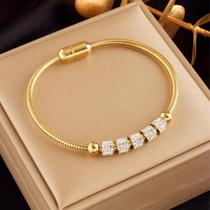 Pulseira De Strass Dourada Para Mulheres Em Aço Inoxidável 316L Com Fecho Magnético, Bracelete Pulseira De Strass Dourada Para Mulheres Em Aço Inoxidável 316L Com Fecho Magnético, Bracelete