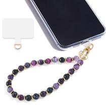 Pulseira de telefone Lostars Marble Beaded Purple Peacock Agate Pulseira de telefone Lostars Marble Beaded Purple Peacock Agate