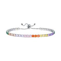 Pulseira De Tênis Feminina Com Zircônia Arco-Íris Multicolorida De Cristal E Pedra Redonda De 4mm,