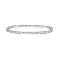 Pulseira De Tênis Feminina De Luxo Em Prata Com Zircônia Cristal Arco-íris De 4mm, Corrente Colorida